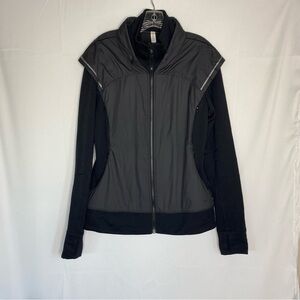 LULULEMON WOMENS SNUG SPRINTER RUNNING JACKET SZ 12 HEATHER BLACK FULL ZIP HOOD